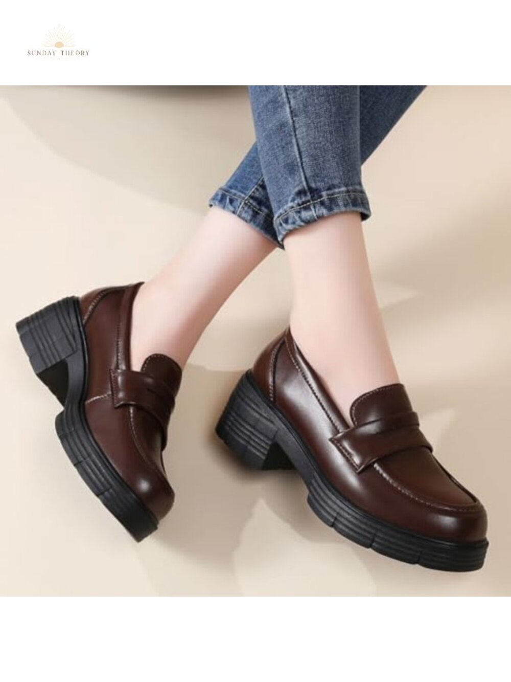 Faux Leather Chunky Platform Penny Loafers Block Heel Slip-On Business Casual - Picture 4 of 6